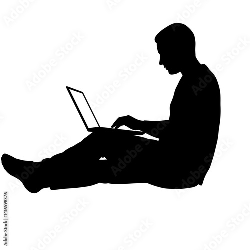 Silhouette of a Man Working on Laptop, Digital Nomad Lifestyle