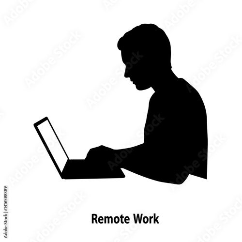 Silhouette of Person Working Remotely on Laptop Remote Work Illustration