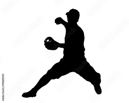 守備中の野球選手のシルエット
