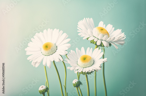 Beautiful camomiles isolated on pastel colors back. Generative AI	