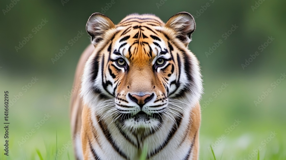 Fototapeta premium Tiger stares intently, focused gaze. Close-up of a magnificent wild tiger