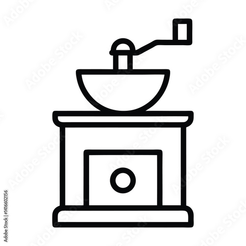 Icon of Hand Coffee Grinder with Bowl, Manual, Transparent Background