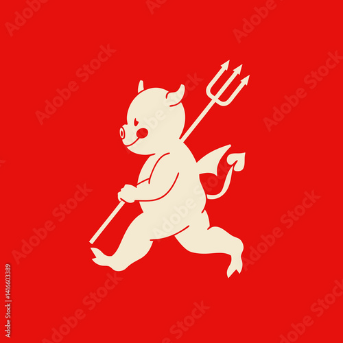 Cute Devilish Charm: A charming illustration of a playful devil figure, complete with horns, wings, and a pitchfork, set against a vibrant background.