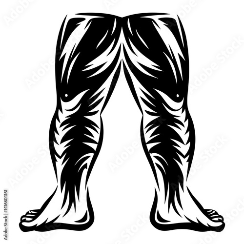 Stylized Black and White Image of Human Legs with Muscle Detailing