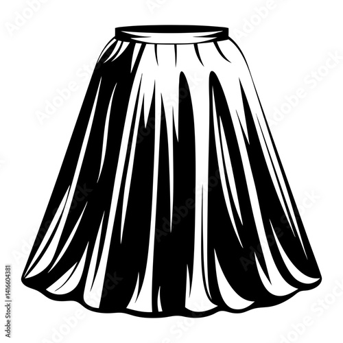 Monochrome illustration of a stylish flared skirt with simple artistic rendering