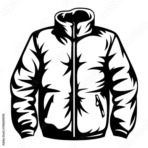 Stylized monochromatic illustration of a puffy jacket suitable for cold weather