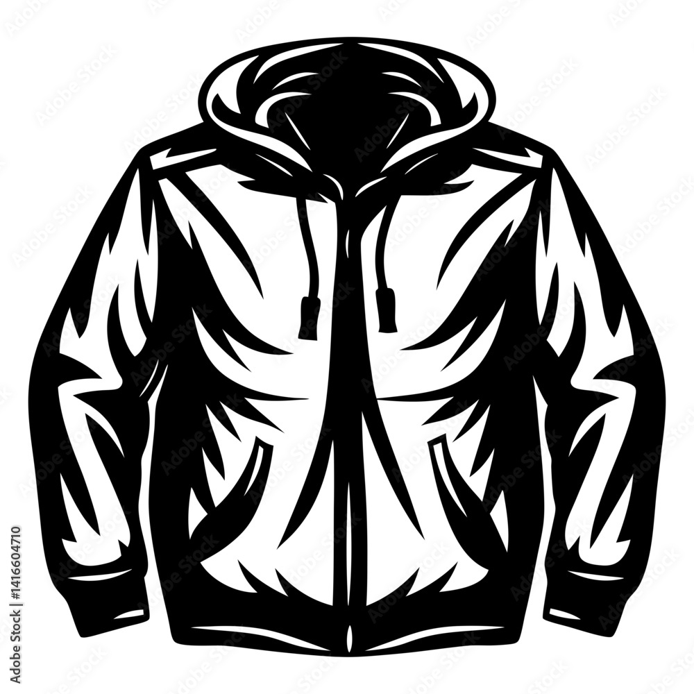 Bold Monochrome Graphic of a Hoodie with Striking Geometric Details