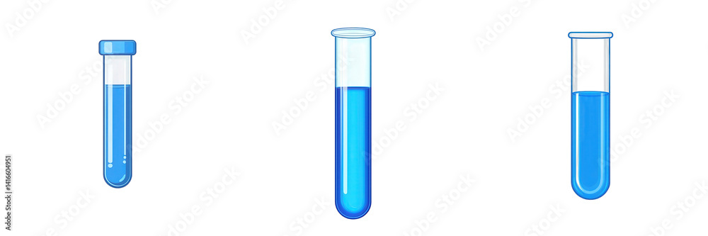 A collection of three laboratory test tubes filled with blue liquid, showcasing scientific experimentation in a clean, modern lab environment isolated on white or transparent png A collection of three laboratory test tubes filled with blue liquid, showcasing scientific experimentation in a clean, modern lab environment isolated on white or transparent png