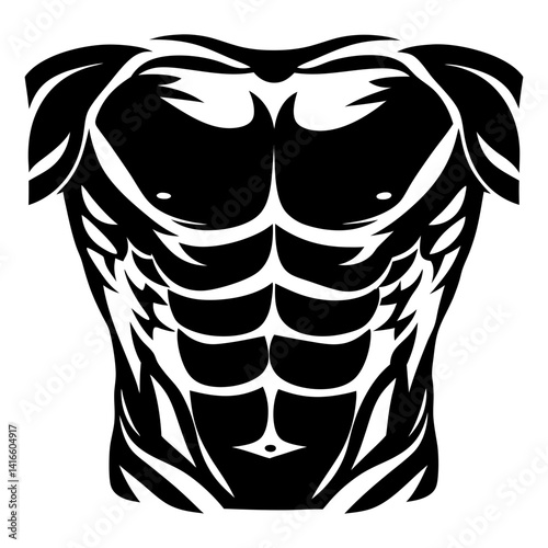 Abstract stylized torso representing male anatomy and musculature, with a tattoolike appearance