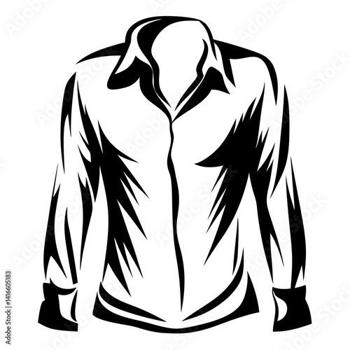 Stylized monochrome vector illustration of a classic collared button down shirt