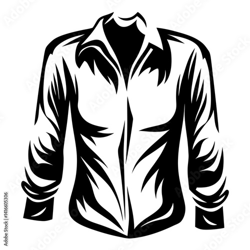 Stylized Black and White Graphic of a Long Sleeve Button Down Shirt
