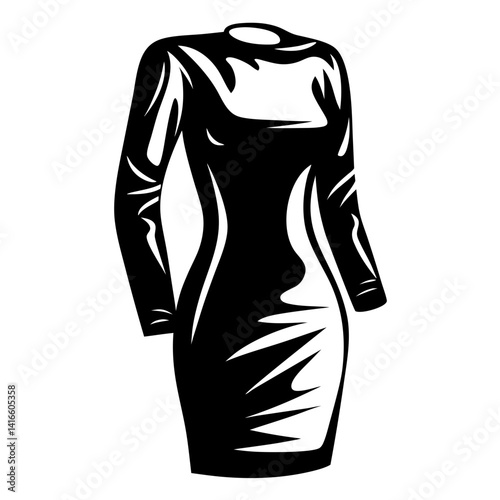 Stylish black sheath dress with long sleeves in a minimalist design