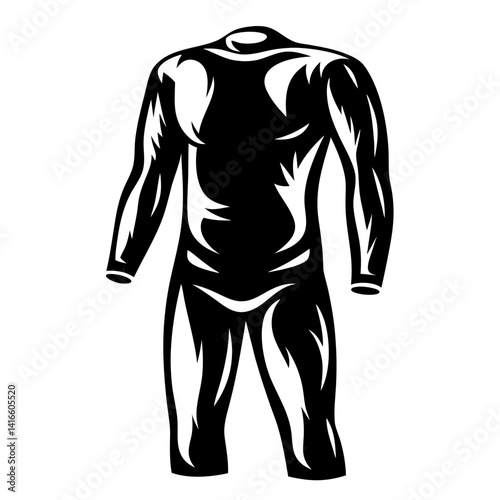 Vector illustration of a full body suit depicted in black and white
