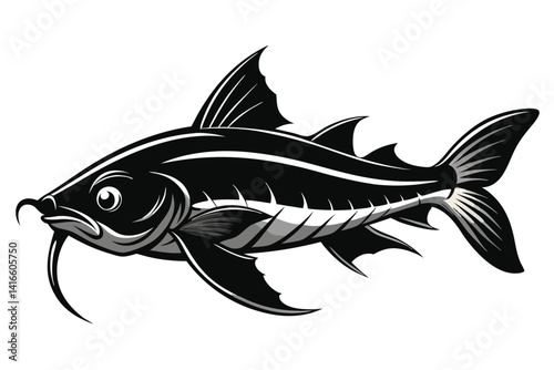 Beautiful fish tuna silhouette black vector illustration