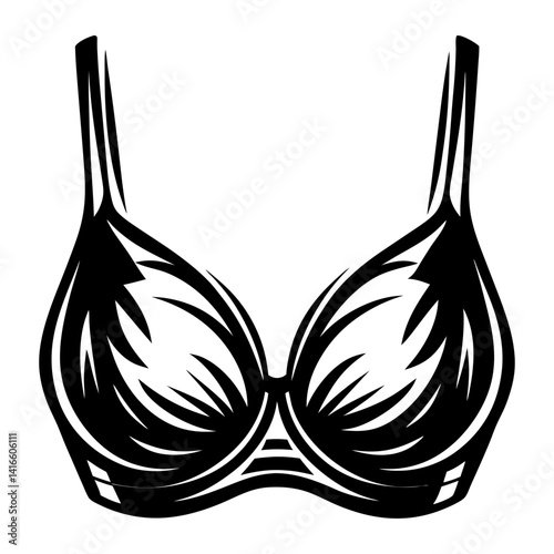 Stylized graphic depiction of a bra in black and white illustration