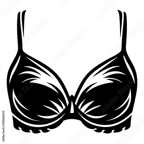 Stylized vector illustration of a pushup bra in black and white color