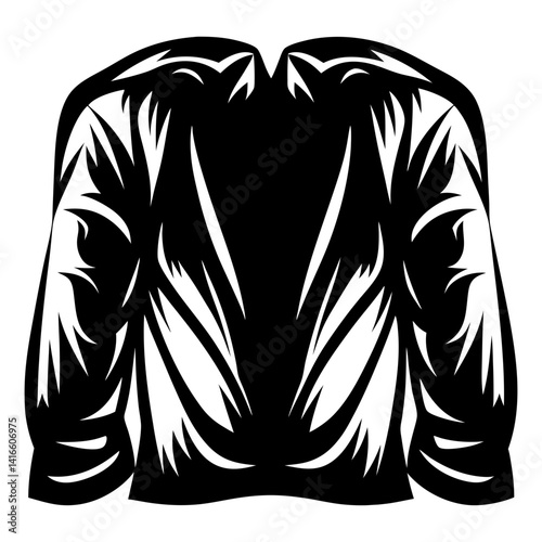 Stylish black and white graphical representation of a jacket with a unique design