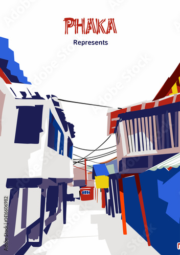 Phaka City Alleyway: A vivid, artistic illustration of a narrow alleyway showcasing the architectural charm.