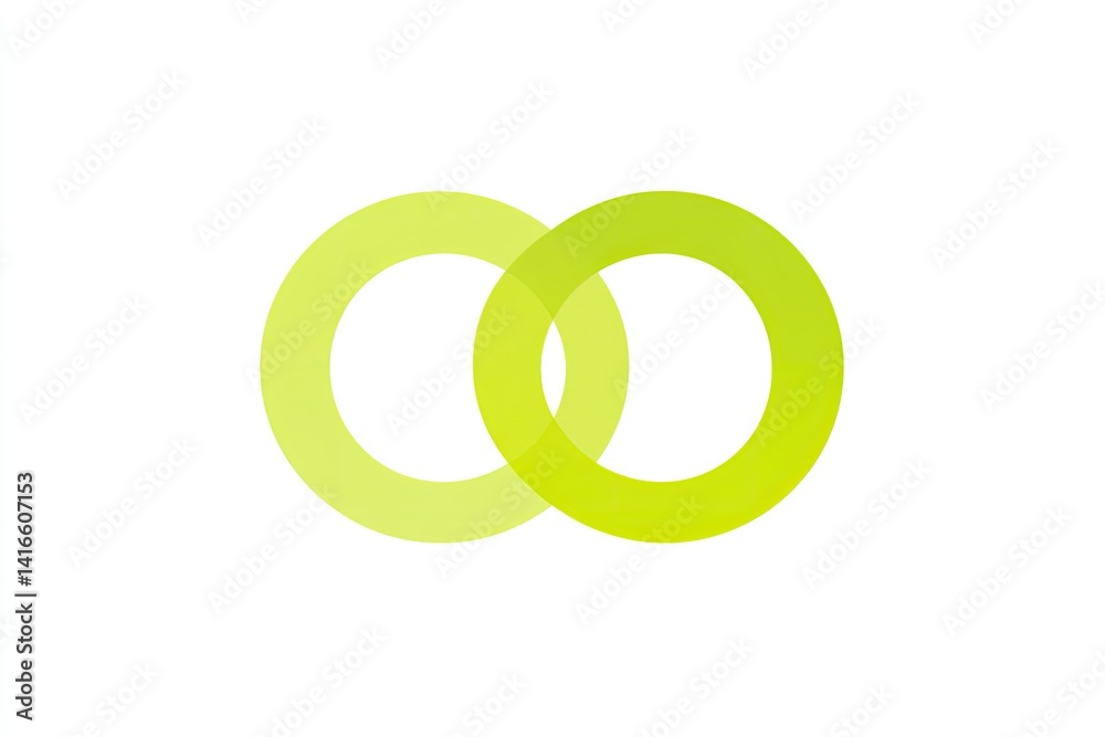 Interlocking lime green circles on white background. Simple, minimalist design Interlocking lime green circles on white background. Simple, minimalist design