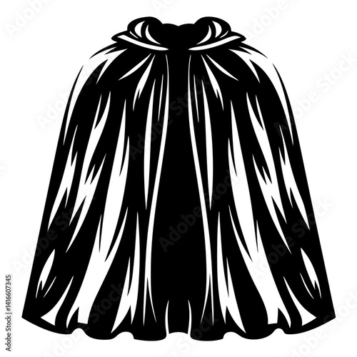 Stylized cape in black and white artistic design with flowing folds
