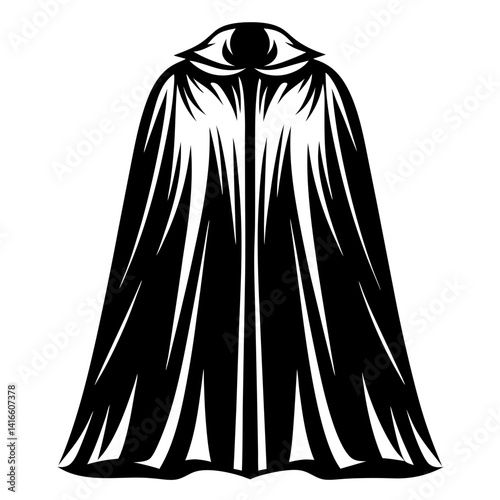 Dramatic black and white cloak illustration evokes mystery and fantasy storytelling