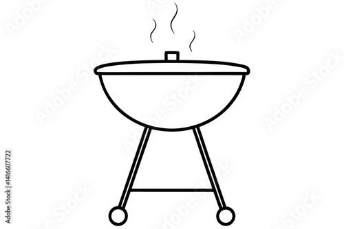 Barbecue Grill Line Art Vector Illustration With White