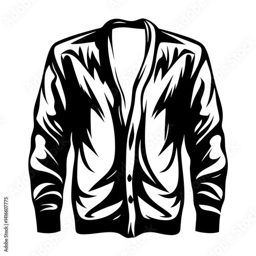 Black and white illustration of a button up cardigan style sweater