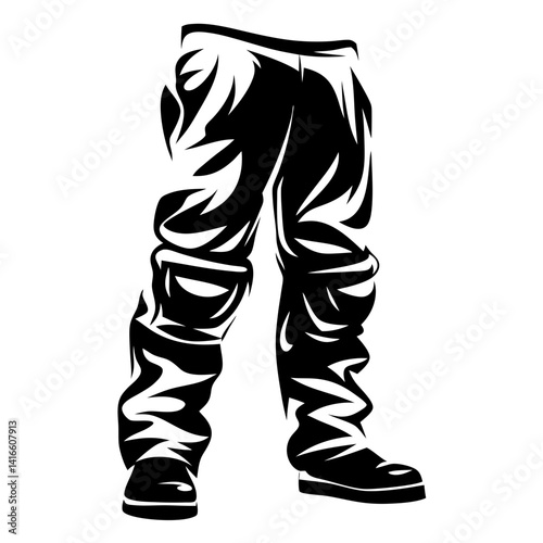 Stylized Black and White Illustration of Pants, Shoes, and Lower Body