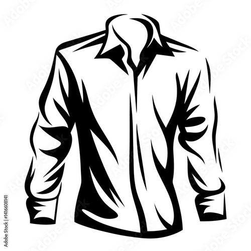 Striking vector graphic of a long sleeved dress shirt in black and white