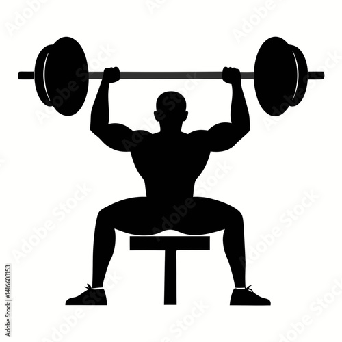 Silhouette of a person lifting weights on a bench press vector illustration