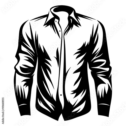 Stylized Black and White Illustration of a LongSleeved Button Down Shirt