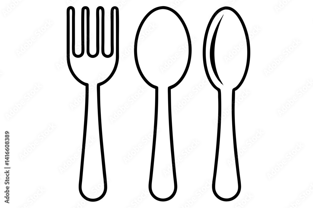 Cutlery Set Line Art Vector Illustration With White Cutlery Set Line Art Vector Illustration With White
