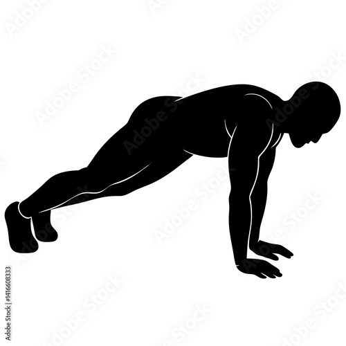 Silhouette of a person performing a push up on the floor vector illustration