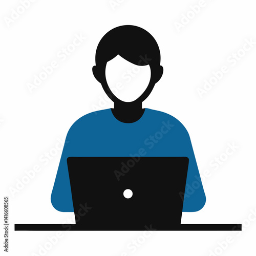 Silhouette of a person sitting at a desk typing on a laptop vector illustration