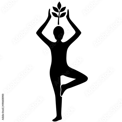 Silhouette of a person standing on one leg in Tree Pose vector illustration