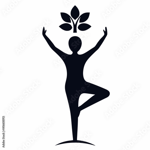 Silhouette of a person standing on one leg in Tree Pose vector illustration