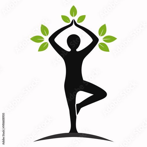 Silhouette of a person standing on one leg in Tree Pose vector illustration