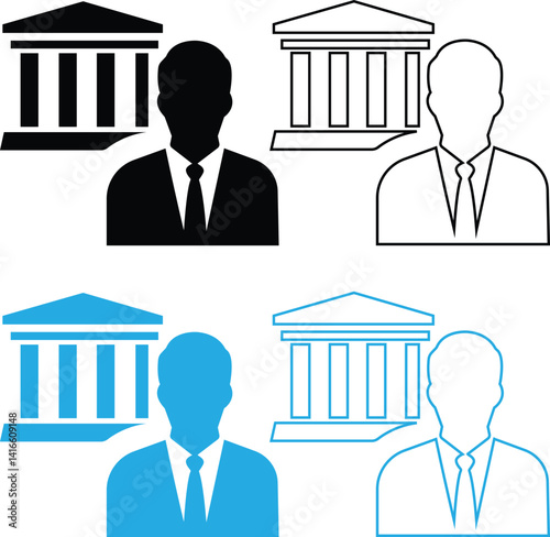 The icon of the government building and the manager as a concept of management stock illustration government Suitable for website design, logo, app, template, and ui. Bank building, best line icon