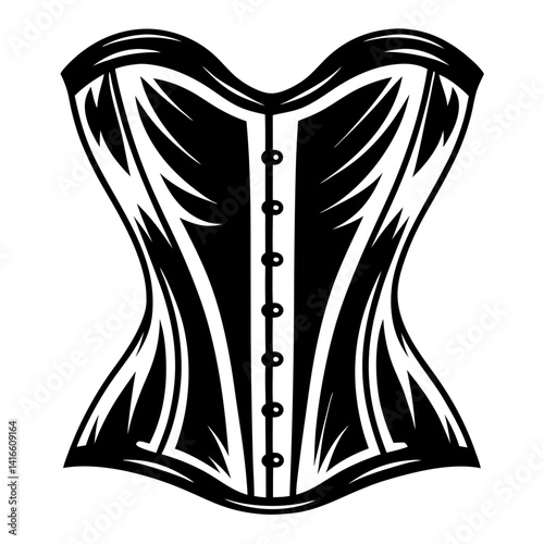 Black and white corset silhouette with buttons and decorative boning pattern