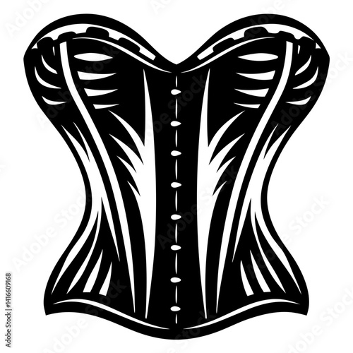 Striking Black and White Corset Illustration with Exaggerated Shape and Design