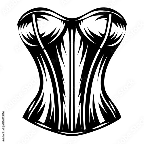 Elegant black and white corset with strong, bold lines and Victorian inspiration