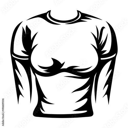 Stylized Black and White Illustration of a Fitted Shirt with Long Sleeves