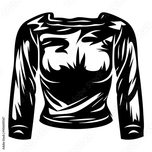 Stylized monochrome vector illustration of a long sleeved top or blouse