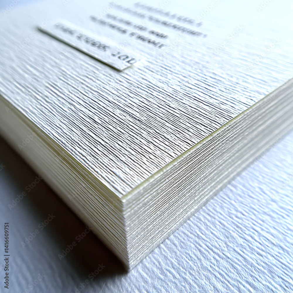 Fototapeta premium Close-up View of a Stack of Textured Paper with Visible Grain, Giving a Tactile and Detailed Perspective
