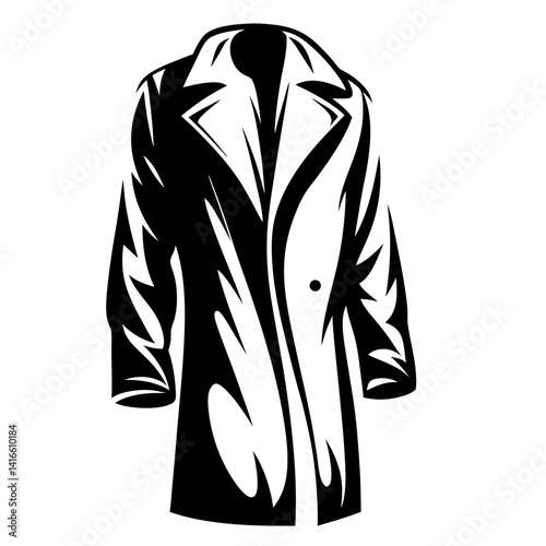 Stylized Double Breasted Trench Coat in Black and White Graphic Design