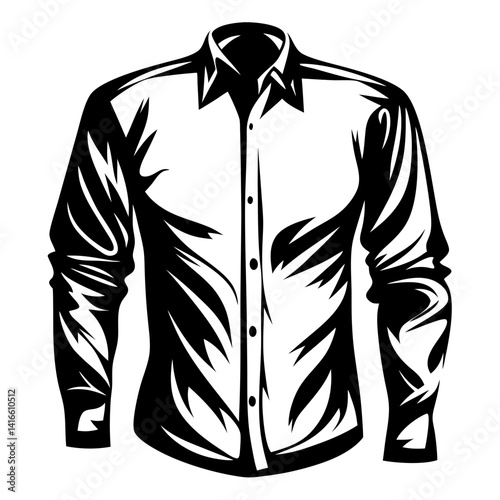 Striking Black and White Illustration of a Stylish Button Down Shirt