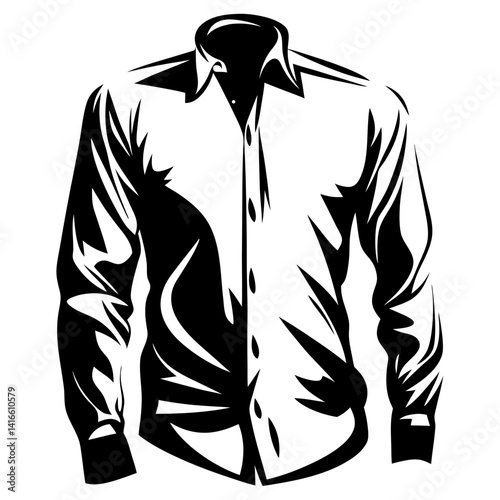 Stylized monochromatic illustration of a longsleeved collared shirt with buttons down the front