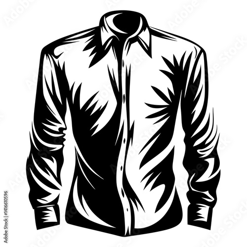 Black and White Graphic Illustration of a Long Sleeve Button Down Shirt