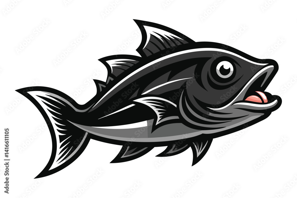 Beautiful fish cod fish silhouette black vector illustration Beautiful fish cod fish silhouette black vector illustration