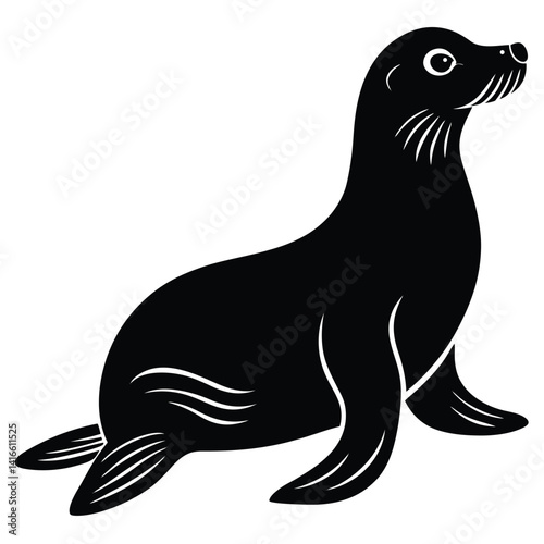 a sea lion silhouette vector art illustration, black sea lion vector